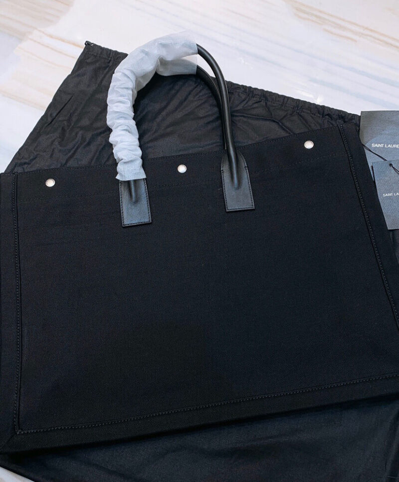 Saint Laurent Rive Gauche Tote Bag In Linen And Leather 499290 Black